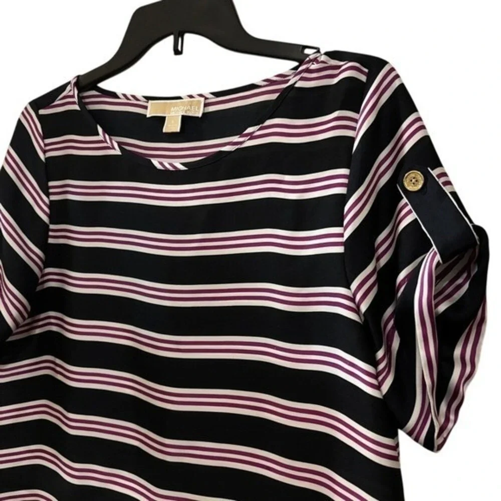 Michael Kors Women's‎ Blouse Sz 6 Striped Chiffon Short Sleeve Dressy Top